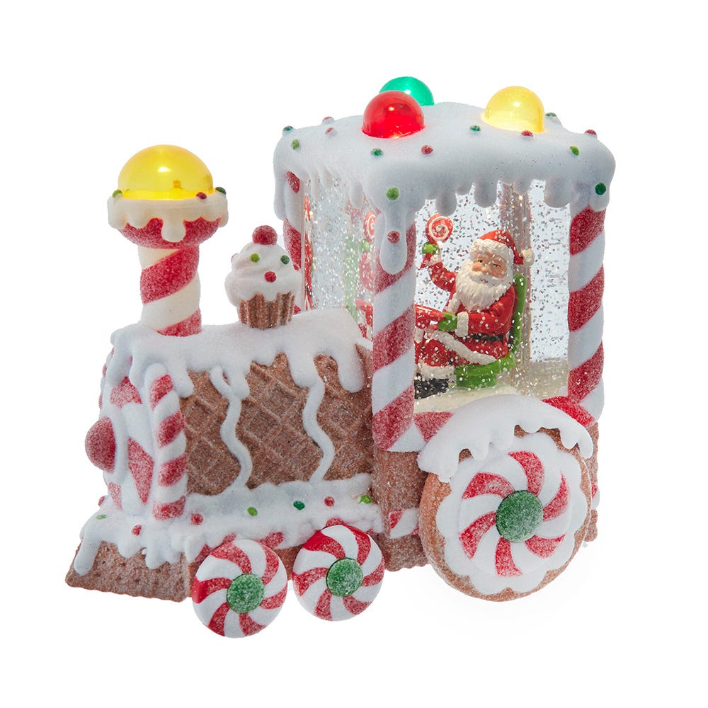 Kurt Adler 7.5-Inch Battery Operated USB LED Lighted Santa Train Lantern with Spinning Glitter Water. JEL1063